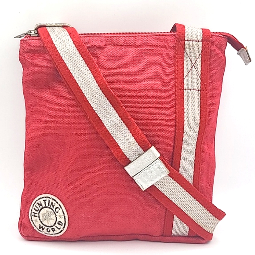 HUNTING WORLD Vintage Red Cotton Canvas Crossbody Bag